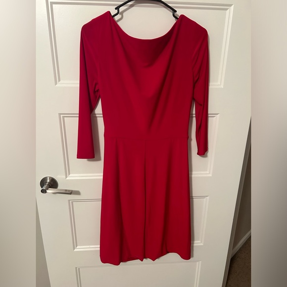 RED DRESS | formal wrap waist fitted spandex long sleeve dress size 8 - Picture 2 of 3